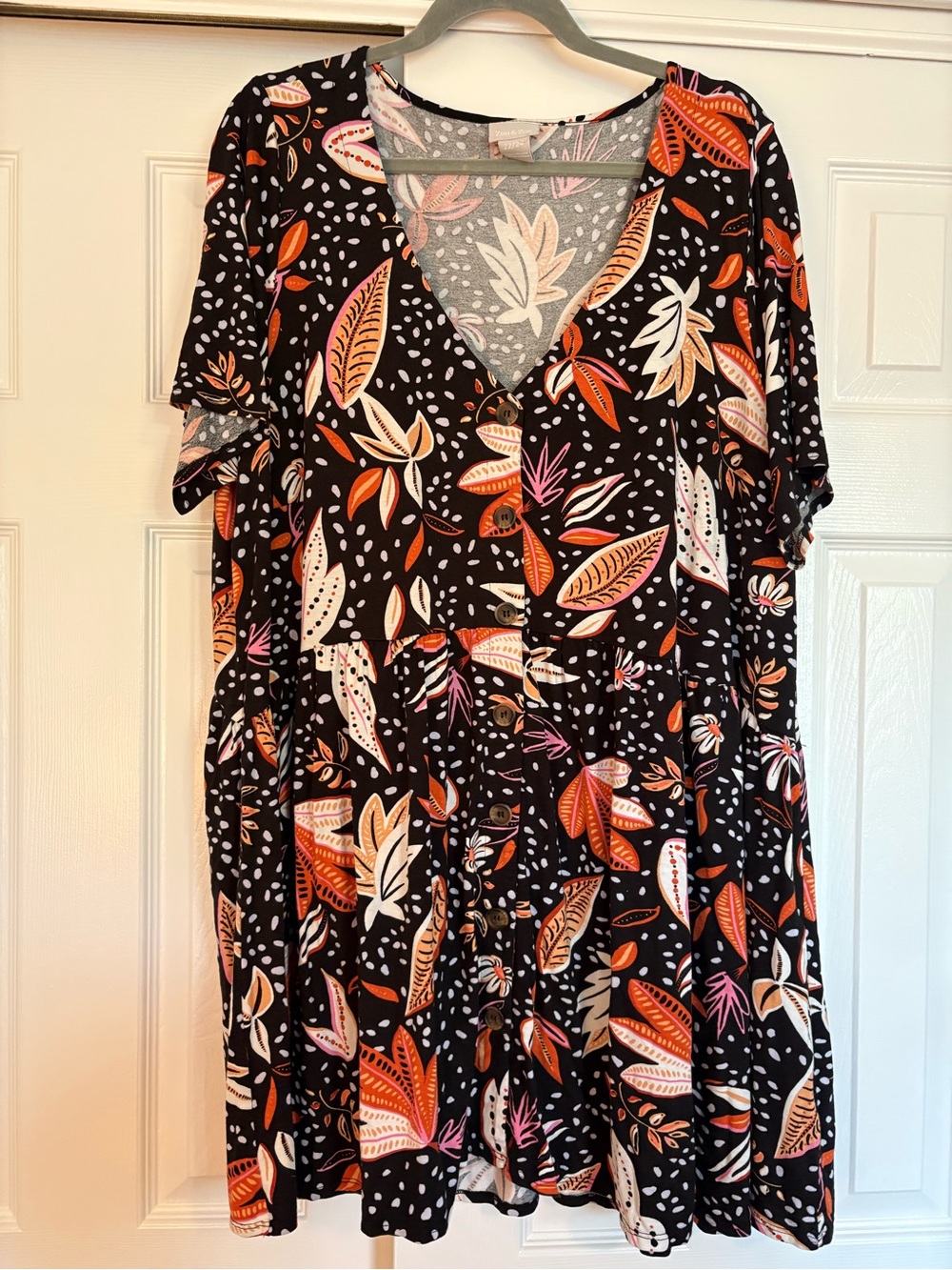 Black Floral V-Neck Short Sleeve Dress / Tunic
